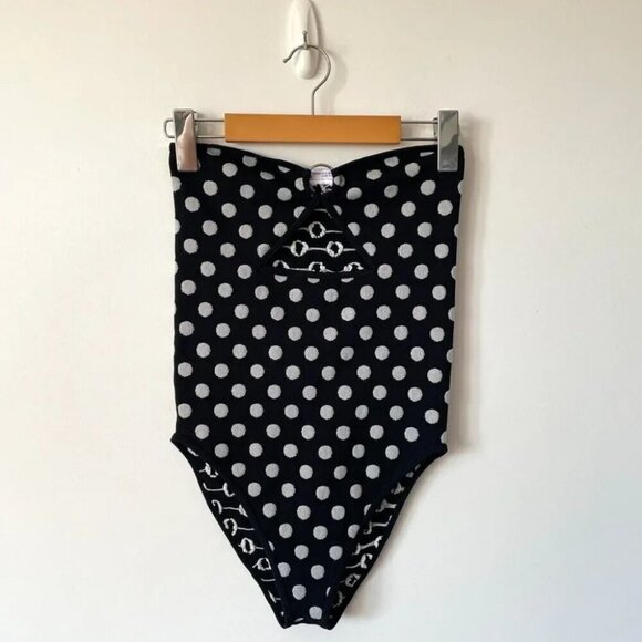 Zara Polka Dot Ring Detail Strapless Bodysuit Black  White XS/S - Picture 4 of 7